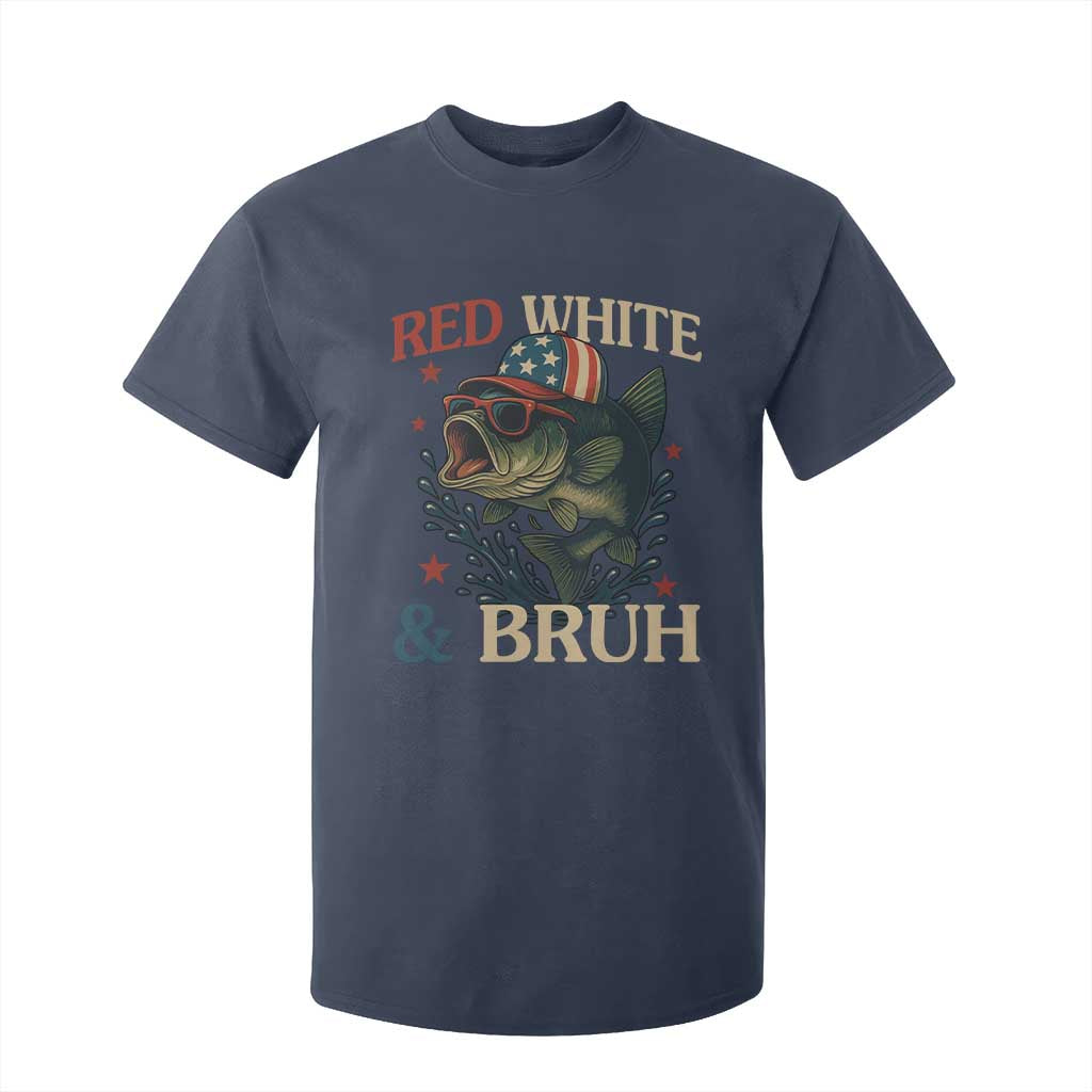 Retro Red White And Bruh Fishing T Shirt For Kid Funny Patriotic Bass 4th Of July TS02 Navy Print Your Wear