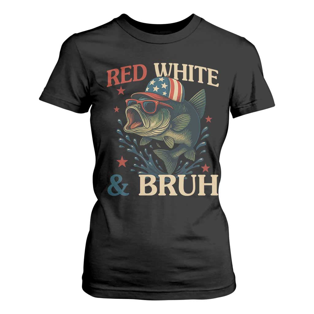 Retro Red White And Bruh Fishing T Shirt For Women Funny Patriotic Bass 4th Of July TS02 Black Print Your Wear