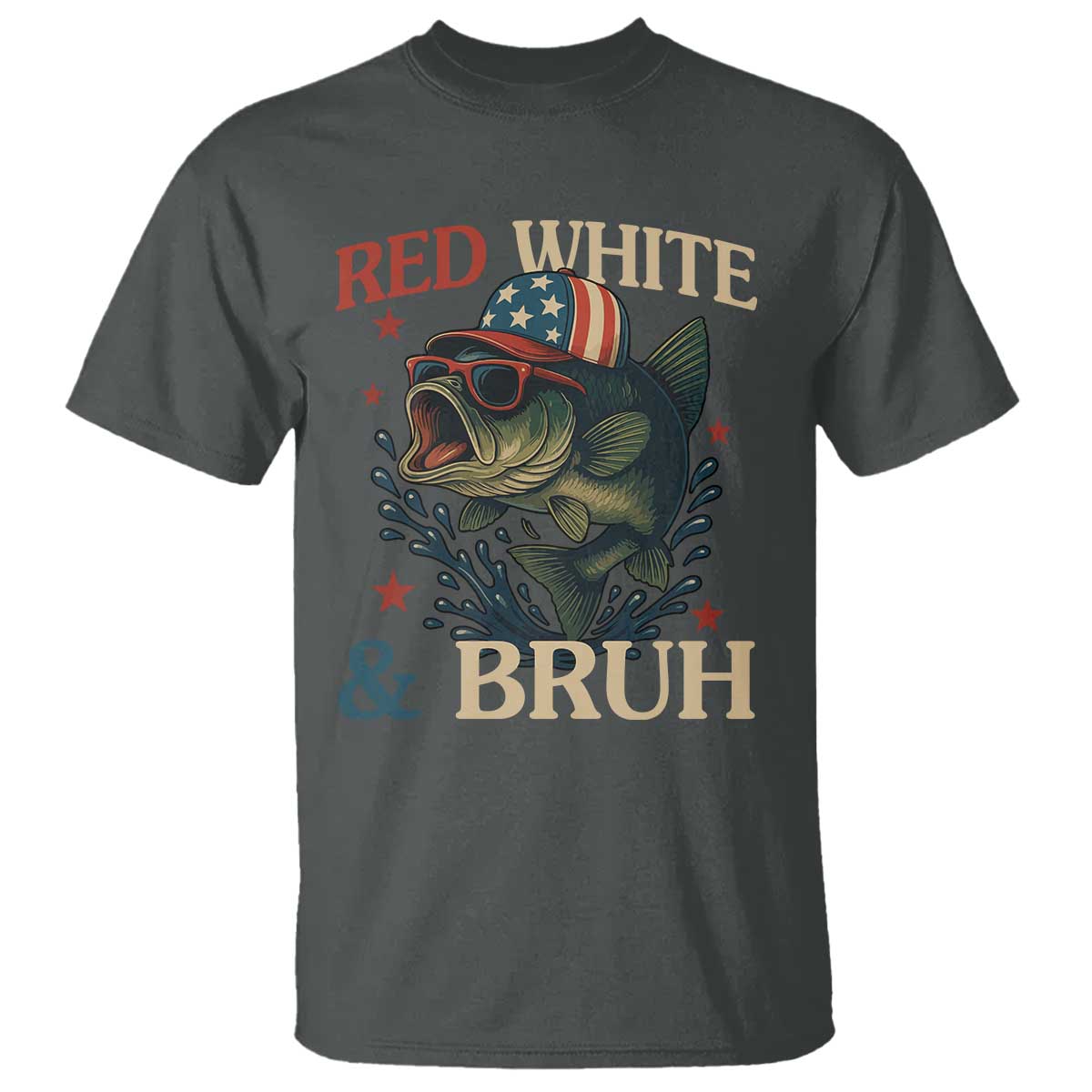 Retro Red White And Bruh Fishing T Shirt Funny Patriotic Bass 4th Of July TS02 Dark Heather Print Your Wear