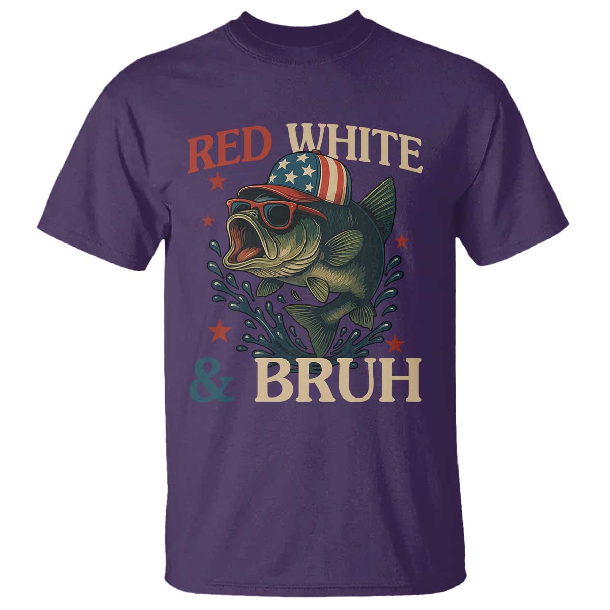Retro Red White And Bruh Fishing T Shirt Funny Patriotic Bass 4th Of July TS02 Purple Print Your Wear