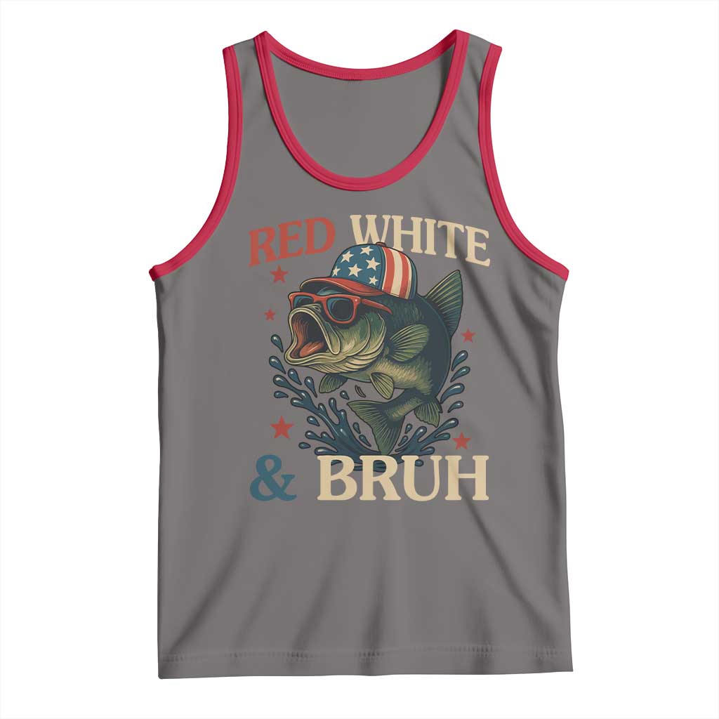 Retro Red White And Bruh Fishing Tank Top Funny Patriotic Bass 4th Of July TS02 Deep Heather Red Print Your Wear