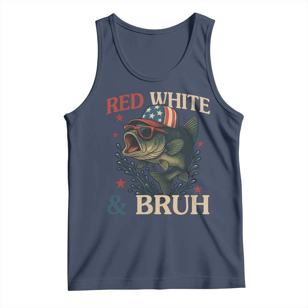 Retro Red White And Bruh Fishing Tank Top Funny Patriotic Bass 4th Of July TS02 Navy Print Your Wear