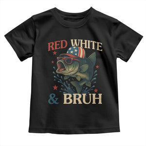 Retro Red White And Bruh Fishing Toddler T Shirt Funny Patriotic Bass 4th Of July TS02 Black Print Your Wear
