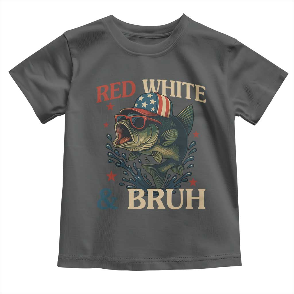Retro Red White And Bruh Fishing Toddler T Shirt Funny Patriotic Bass 4th Of July TS02 Dark Heather Print Your Wear
