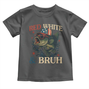 Retro Red White And Bruh Fishing Toddler T Shirt Funny Patriotic Bass 4th Of July TS02 Dark Heather Print Your Wear