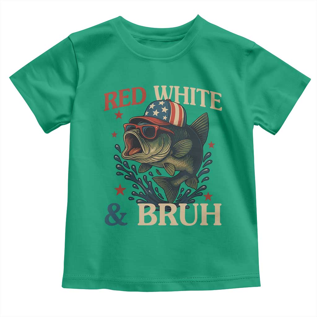 Retro Red White And Bruh Fishing Toddler T Shirt Funny Patriotic Bass 4th Of July TS02 Irish Green Print Your Wear