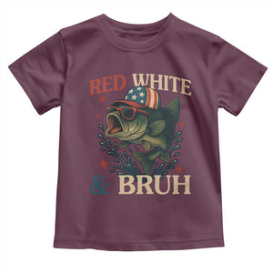Retro Red White And Bruh Fishing Toddler T Shirt Funny Patriotic Bass 4th Of July TS02 Maroon Print Your Wear