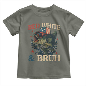 Retro Red White And Bruh Fishing Toddler T Shirt Funny Patriotic Bass 4th Of July TS02 Military Green Print Your Wear
