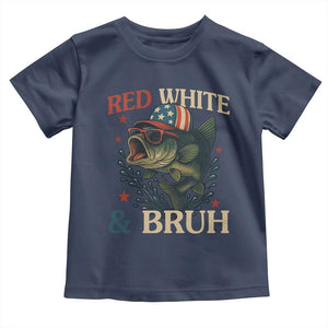 Retro Red White And Bruh Fishing Toddler T Shirt Funny Patriotic Bass 4th Of July TS02 Navy Print Your Wear