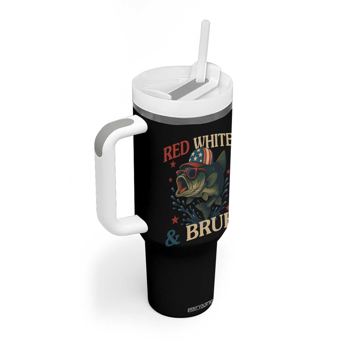 Retro Red White And Bruh Fishing Tumbler With Handle Funny Patriotic Bass 4th Of July TS02 Print Your Wear