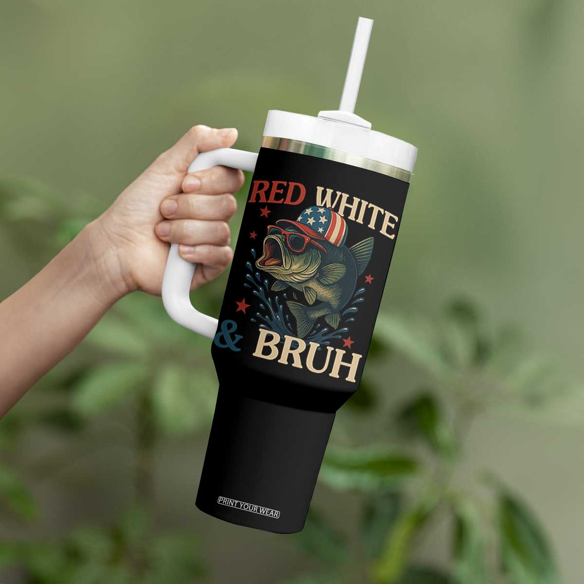 Retro Red White And Bruh Fishing Tumbler With Handle Funny Patriotic Bass 4th Of July TS02 Print Your Wear