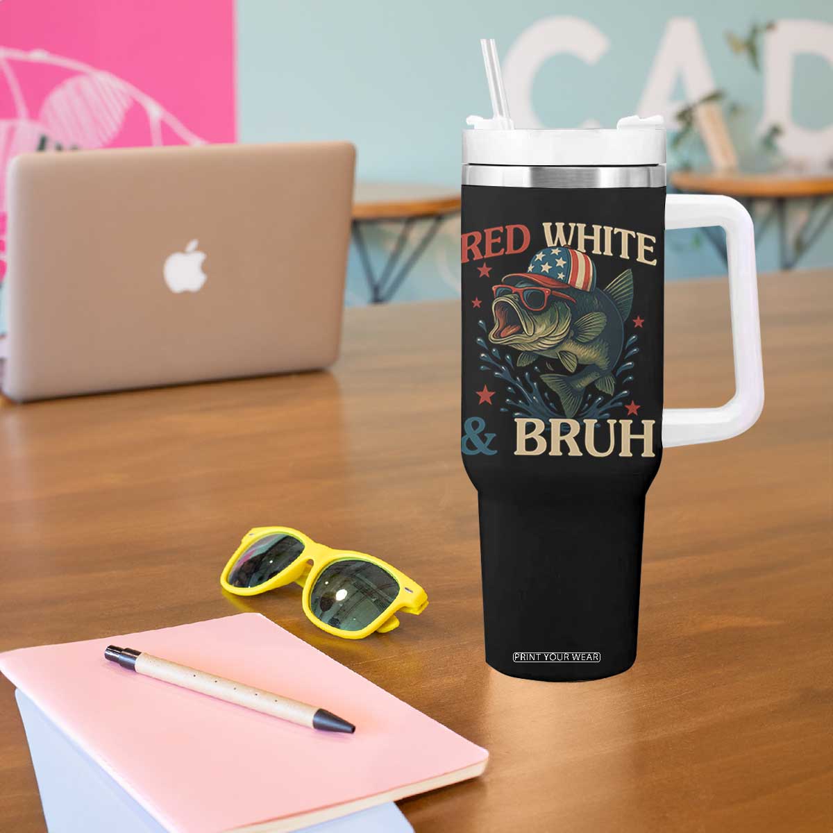 Retro Red White And Bruh Fishing Tumbler With Handle Funny Patriotic Bass 4th Of July TS02 Print Your Wear