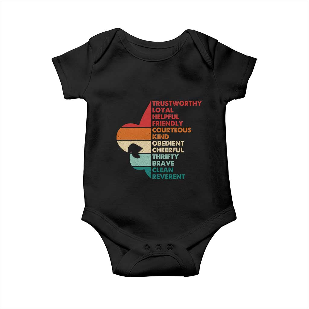 Retro Scout Law Values Baby Onesie Vintage Fleur-de-Lis TS02 Black Print Your Wear