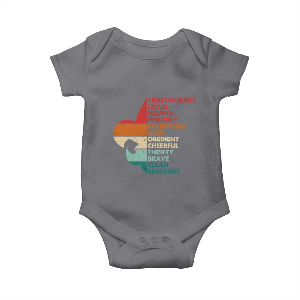 Retro Scout Law Values Baby Onesie Vintage Fleur-de-Lis TS02 Charcoal Print Your Wear