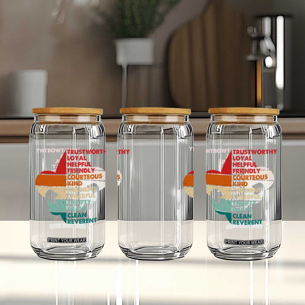 Retro Scout Law Values Glass Can Vintage Fleur-de-Lis TS02 Print Your Wear