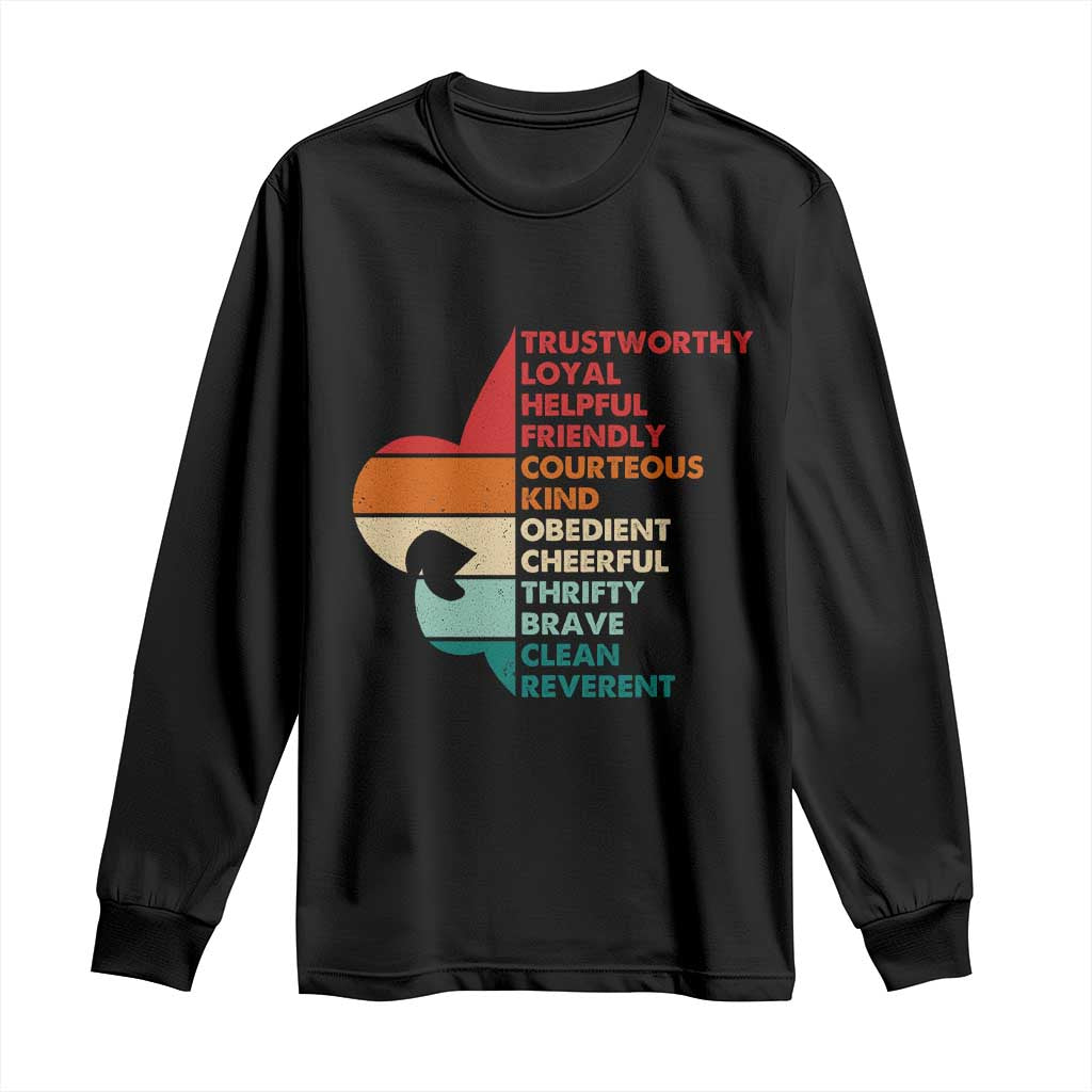 Retro Scout Law Values Long Sleeve Shirt Vintage Fleur-de-Lis TS02 Black Print Your Wear