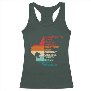 Retro Scout Law Values Racerback Tank Top Vintage Fleur-de-Lis TS02 Dark Forest Green Print Your Wear