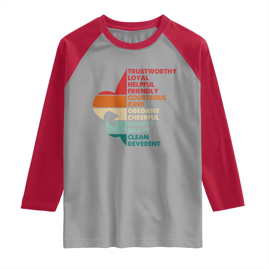 Retro Scout Law Values Raglan Shirt Vintage Fleur-de-Lis TS02 Sport Gray Red Print Your Wear