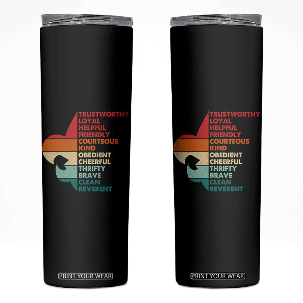 Retro Scout Law Values Skinny Tumbler Vintage Fleur-de-Lis TS02 Black Print Your Wear