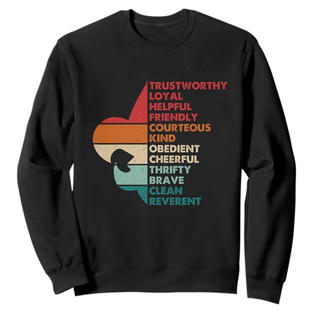 Retro Scout Law Values Sweatshirt Vintage Fleur-de-Lis TS02 Black Print Your Wear
