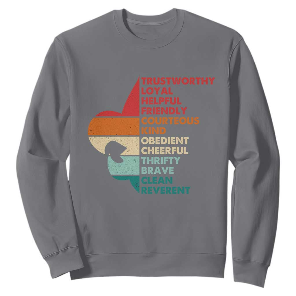 Retro Scout Law Values Sweatshirt Vintage Fleur-de-Lis TS02 Charcoal Print Your Wear
