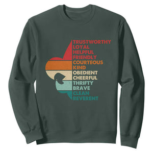 Retro Scout Law Values Sweatshirt Vintage Fleur-de-Lis TS02 Dark Forest Green Print Your Wear