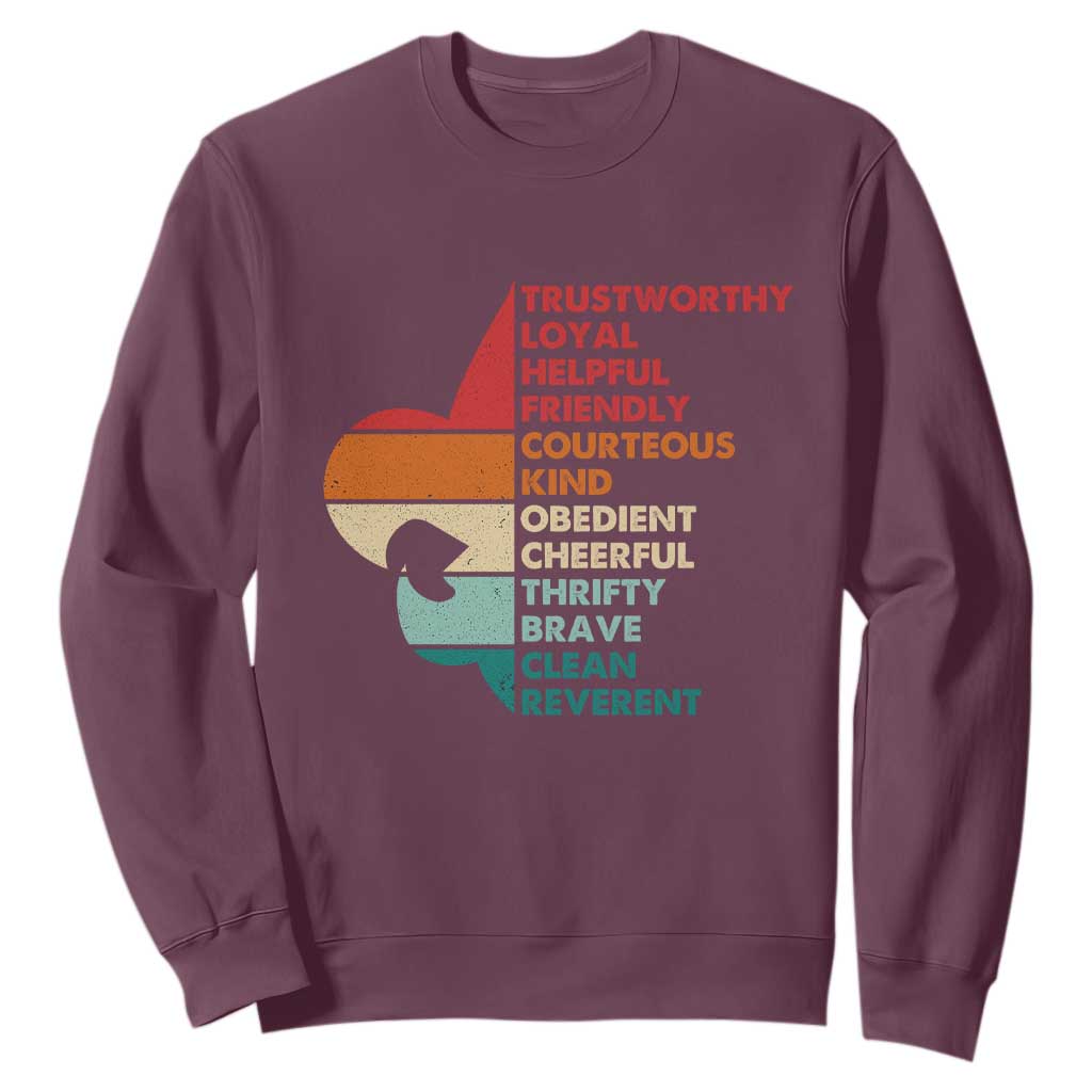 Retro Scout Law Values Sweatshirt Vintage Fleur-de-Lis TS02 Maroon Print Your Wear