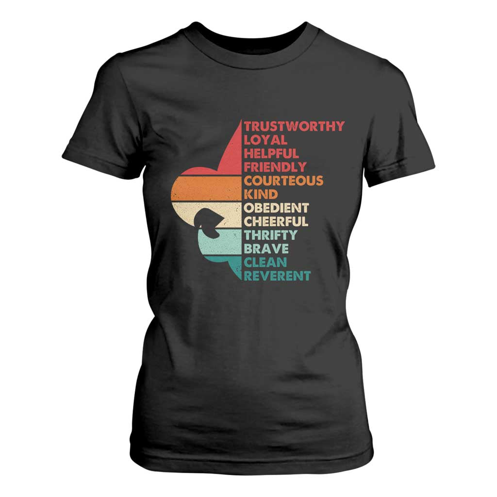 Retro Scout Law Values T Shirt For Women Vintage Fleur-de-Lis TS02 Black Print Your Wear