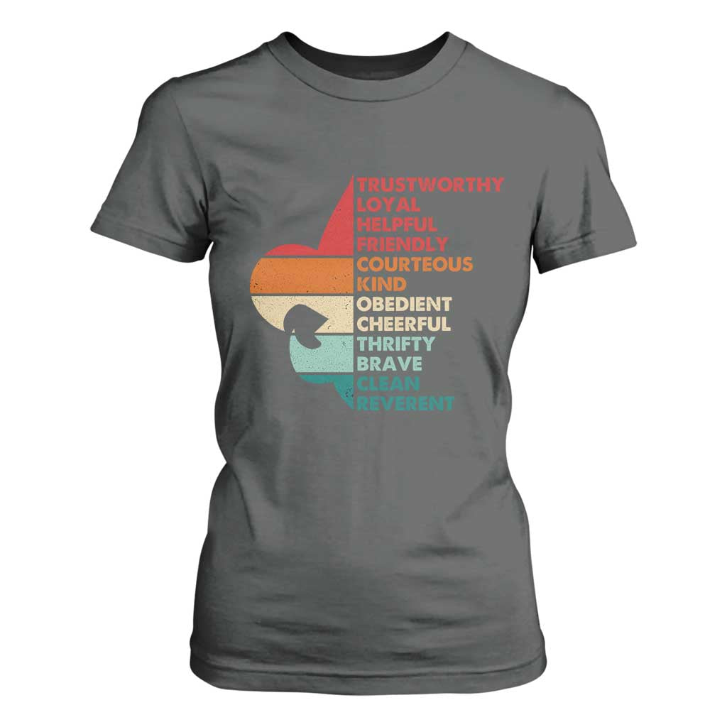 Retro Scout Law Values T Shirt For Women Vintage Fleur-de-Lis TS02 Dark Heather Print Your Wear