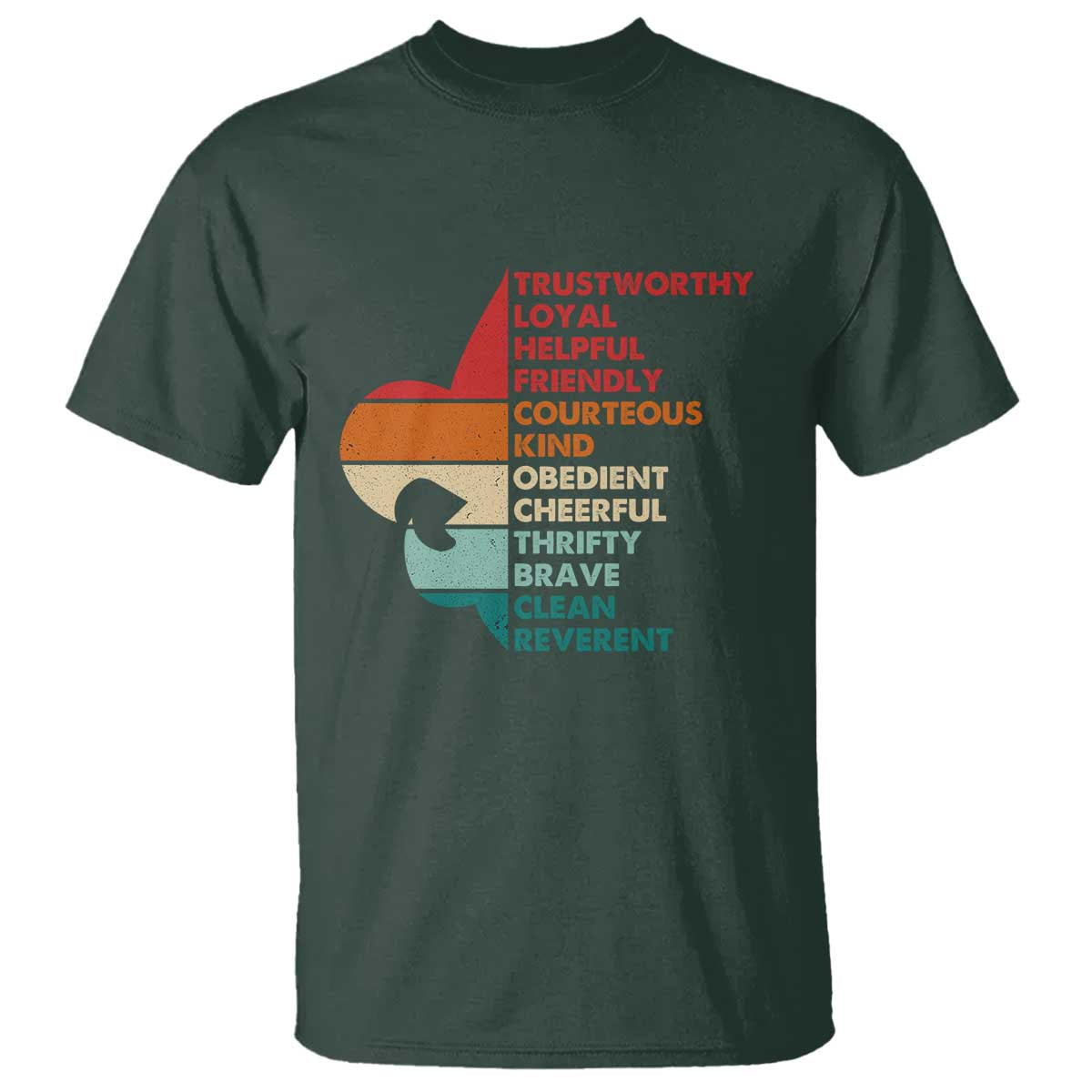 Retro Scout Law Values T Shirt Vintage Fleur-de-Lis TS02 Dark Forest Green Print Your Wear