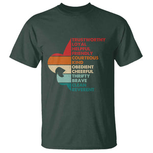 Retro Scout Law Values T Shirt Vintage Fleur-de-Lis TS02 Dark Forest Green Print Your Wear