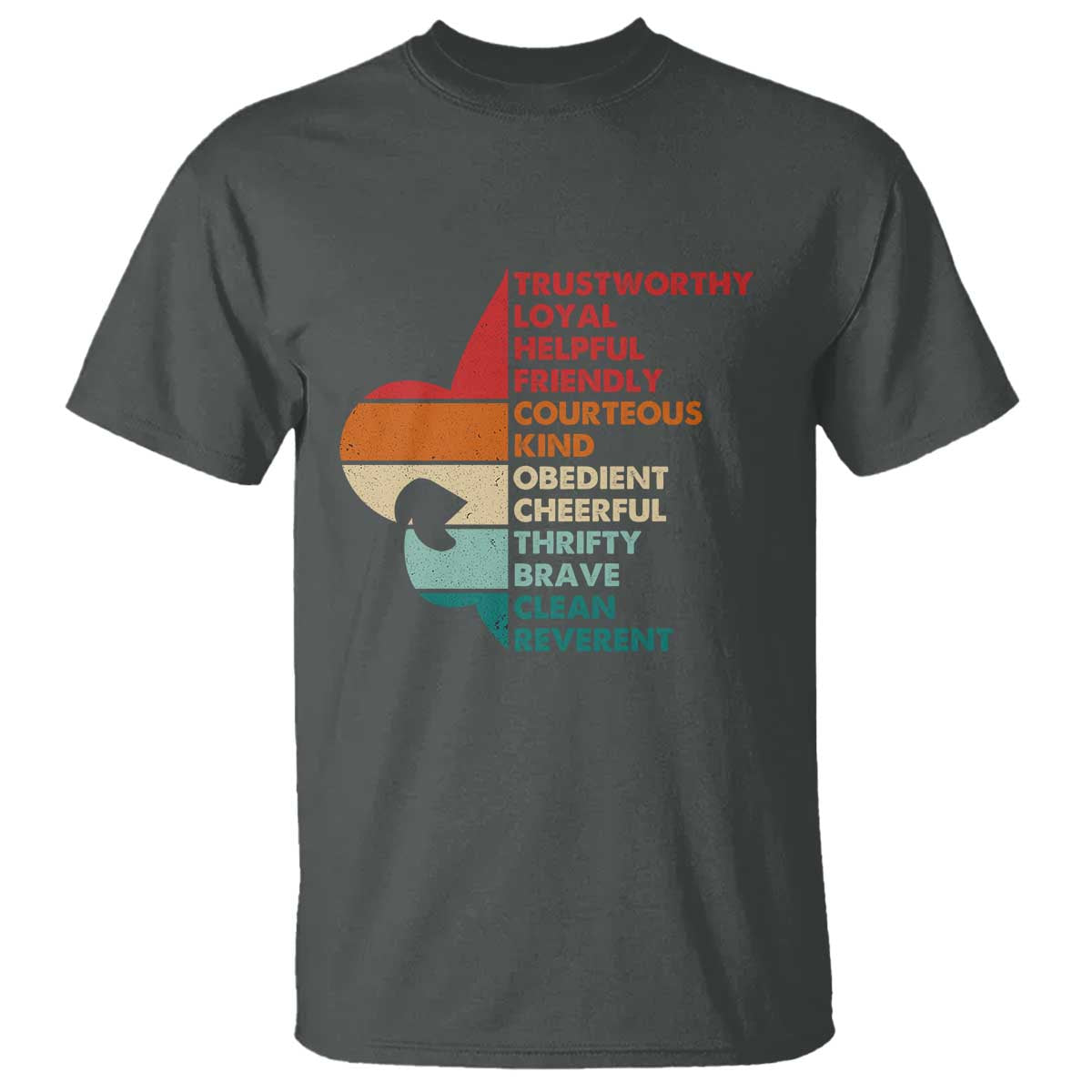 Retro Scout Law Values T Shirt Vintage Fleur-de-Lis TS02 Dark Heather Print Your Wear