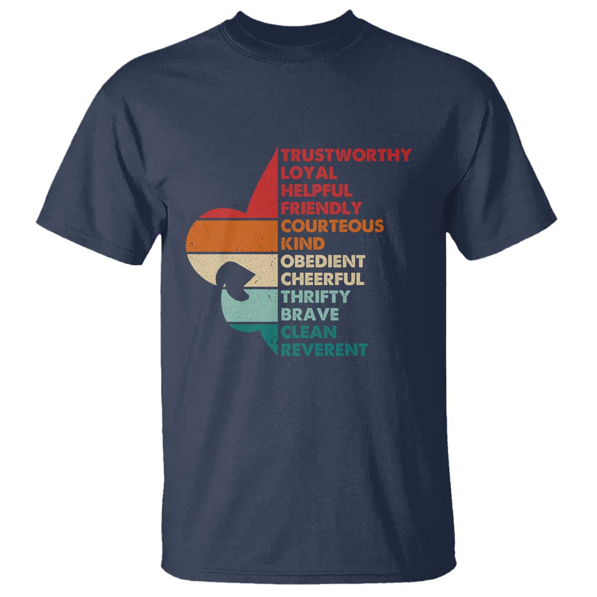 Retro Scout Law Values T Shirt Vintage Fleur-de-Lis TS02 Navy Print Your Wear