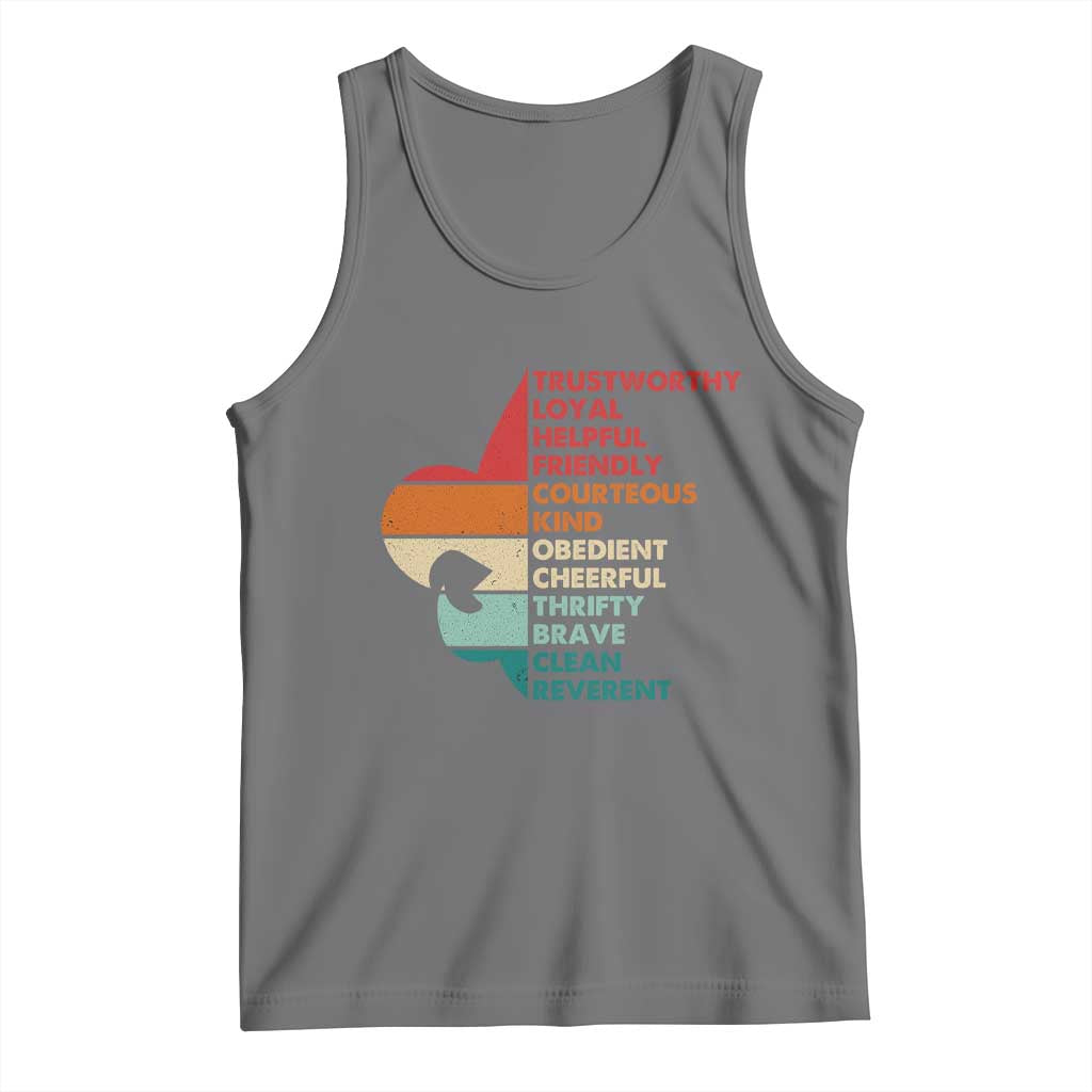 Retro Scout Law Values Tank Top Vintage Fleur-de-Lis TS02 Black Heather Print Your Wear