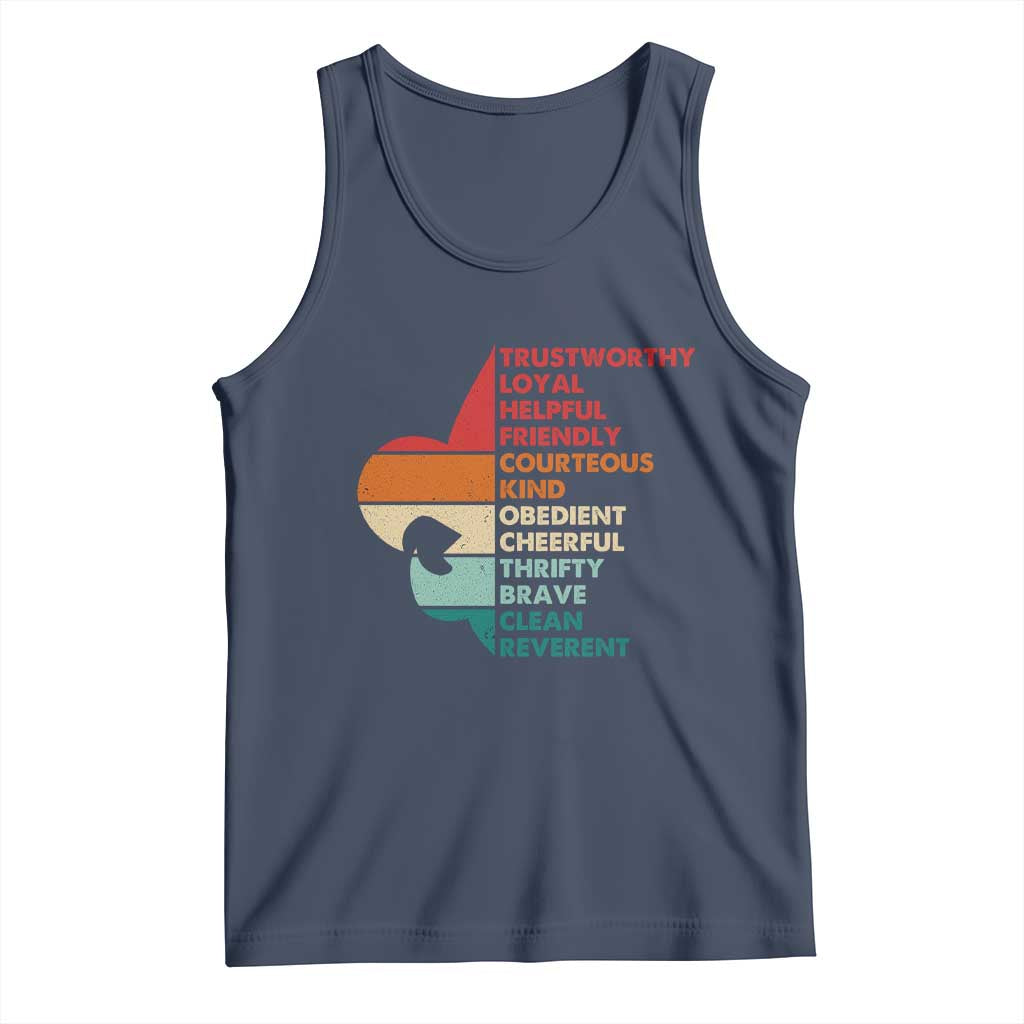 Retro Scout Law Values Tank Top Vintage Fleur-de-Lis TS02 Navy Print Your Wear
