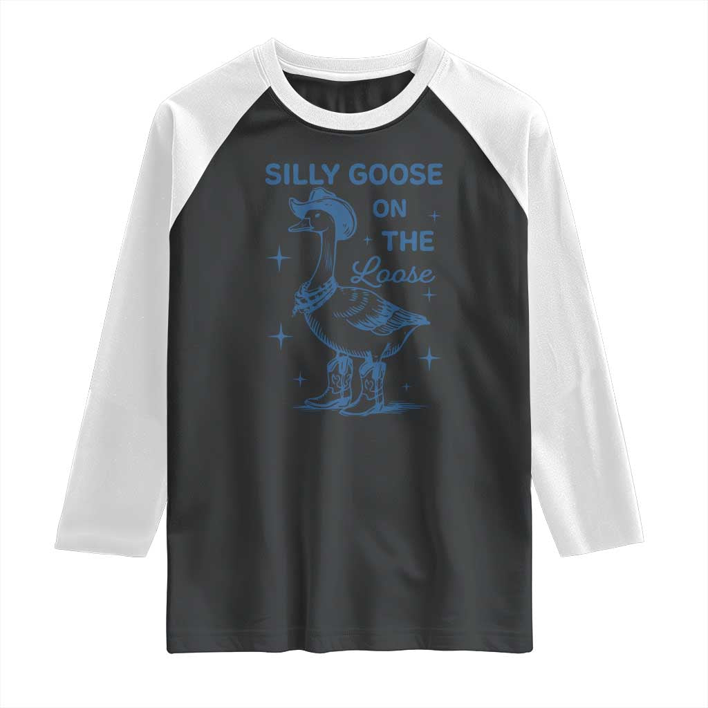 Retro Silly Goose On The Loose Raglan Shirt 90s Aesthetic Funny Cowgirl Western TS10 Black White Print Your Wear