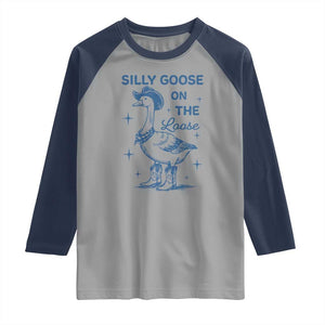 Retro Silly Goose On The Loose Raglan Shirt 90s Aesthetic Funny Cowgirl Western TS10 Sport Gray Navy Print Your Wear