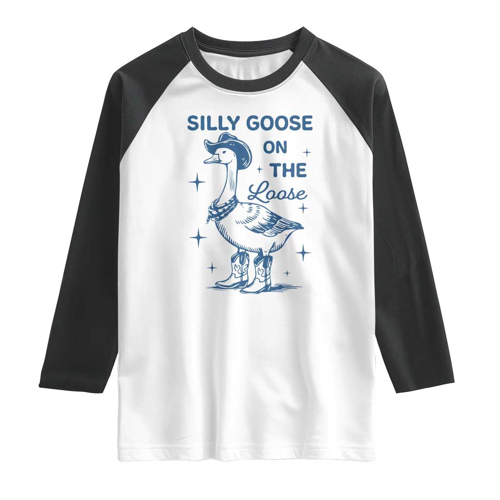 Retro Silly Goose On The Loose Raglan Shirt 90s Aesthetic Funny Cowgirl Western TS10 White Black Print Your Wear