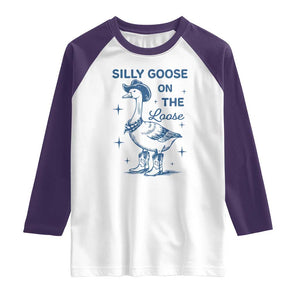 Retro Silly Goose On The Loose Raglan Shirt 90s Aesthetic Funny Cowgirl Western TS10 White Purple Print Your Wear