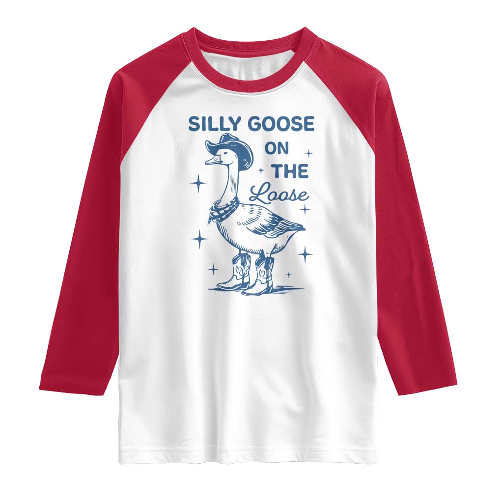 Retro Silly Goose On The Loose Raglan Shirt 90s Aesthetic Funny Cowgirl Western TS10 White Red Print Your Wear