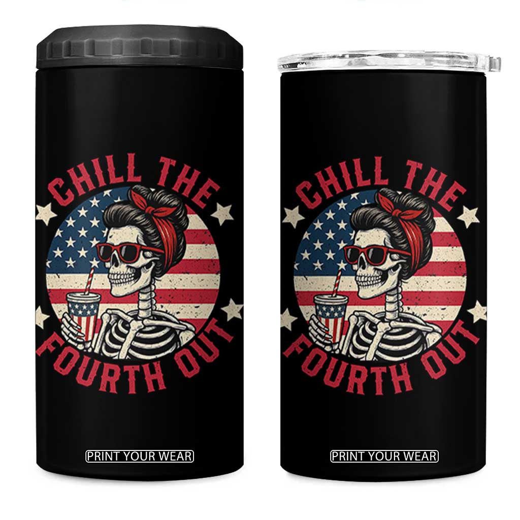 Retro Skeleton 4th of July 4 in 1 Can Cooler Tumbler Chill The Fourth Out Funny Patriotic American Flag TS02 One Size: 16 oz Black Print Your Wear