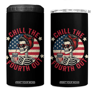 Retro Skeleton 4th of July 4 in 1 Can Cooler Tumbler Chill The Fourth Out Funny Patriotic American Flag TS02 One Size: 16 oz Black Print Your Wear