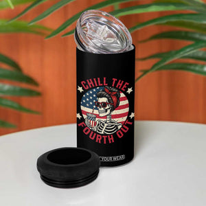 Retro Skeleton 4th of July 4 in 1 Can Cooler Tumbler Chill The Fourth Out Funny Patriotic American Flag TS02 Print Your Wear