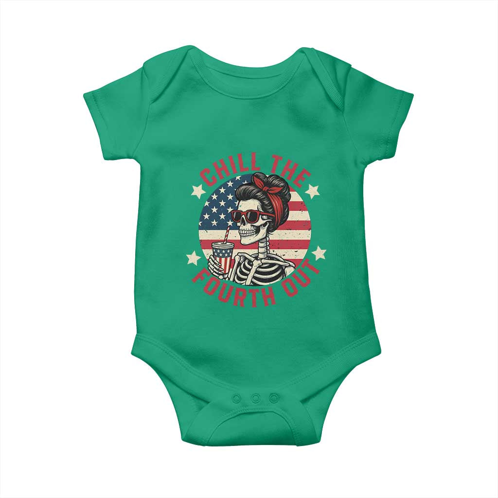 Retro Skeleton 4th of July Baby Onesie Chill The Fourth Out Funny Patriotic American Flag TS02 Irish Green Print Your Wear