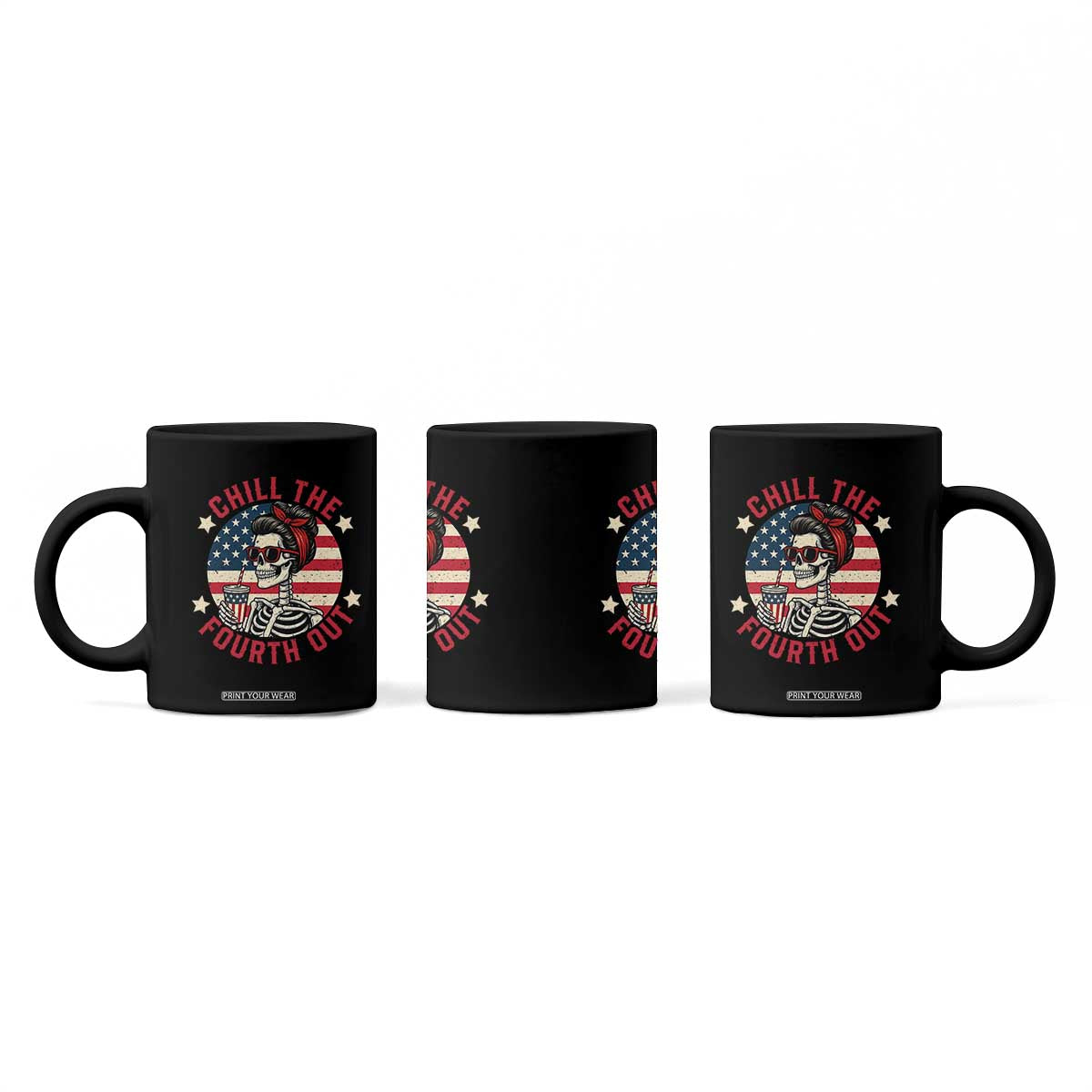 Retro Skeleton 4th of July Coffee Mug Chill The Fourth Out Funny Patriotic American Flag TS02 Print Your Wear