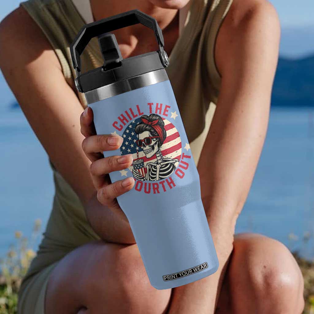 Retro Skeleton 4th of July Flip Straw Tumbler Chill The Fourth Out Funny Patriotic American Flag TS02 One Size: 30 oz Light Blue Print Your Wear
