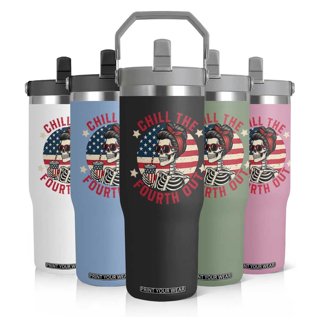 Retro Skeleton 4th of July Flip Straw Tumbler Chill The Fourth Out Funny Patriotic American Flag TS02 Print Your Wear