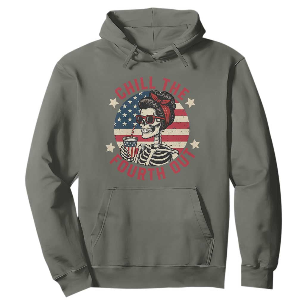 Retro Skeleton 4th of July Hoodie Chill The Fourth Out Funny Patriotic American Flag TS02 Military Green Print Your Wear