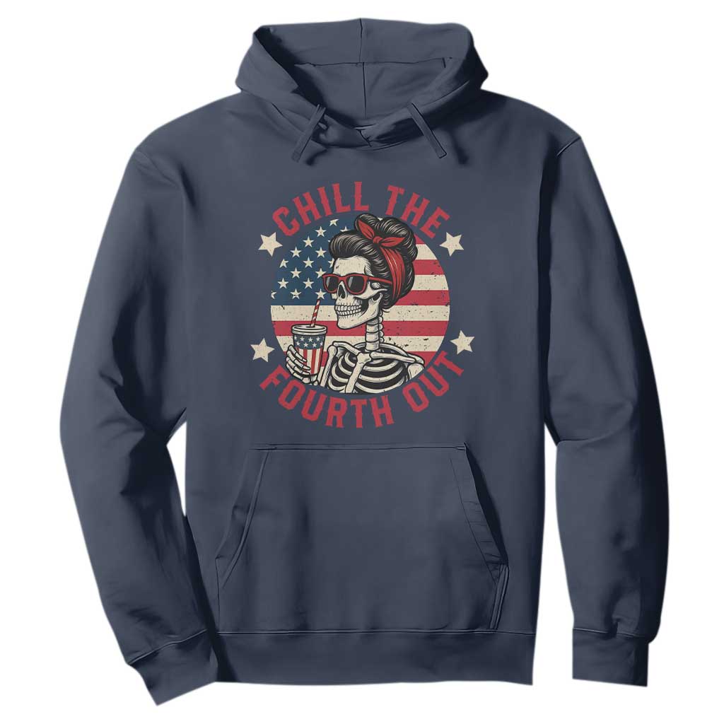 Retro Skeleton 4th of July Hoodie Chill The Fourth Out Funny Patriotic American Flag TS02 Navy Print Your Wear