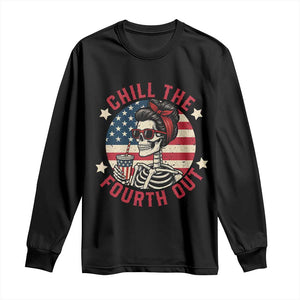 Retro Skeleton 4th of July Long Sleeve Shirt Chill The Fourth Out Funny Patriotic American Flag TS02 Black Print Your Wear